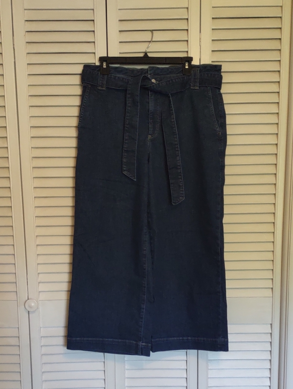 EUC J. Crew Wide Leg Paper Bag Tie Waist Dark Wash Jeans 31P Petite